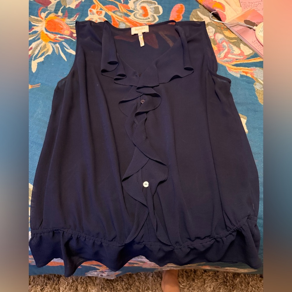 Laundry By Shelli Segal Midnight Blue Ruffle Blouse